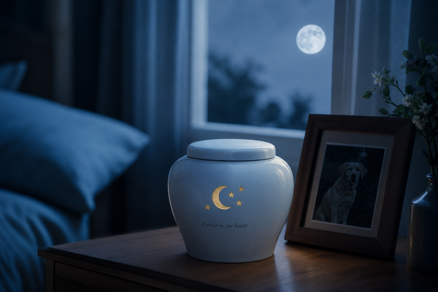 Ceramic urn soft light